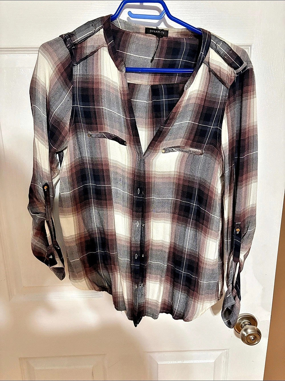 GYPSY 05 Plaid Button Down Blouse in Brown & Black Like New